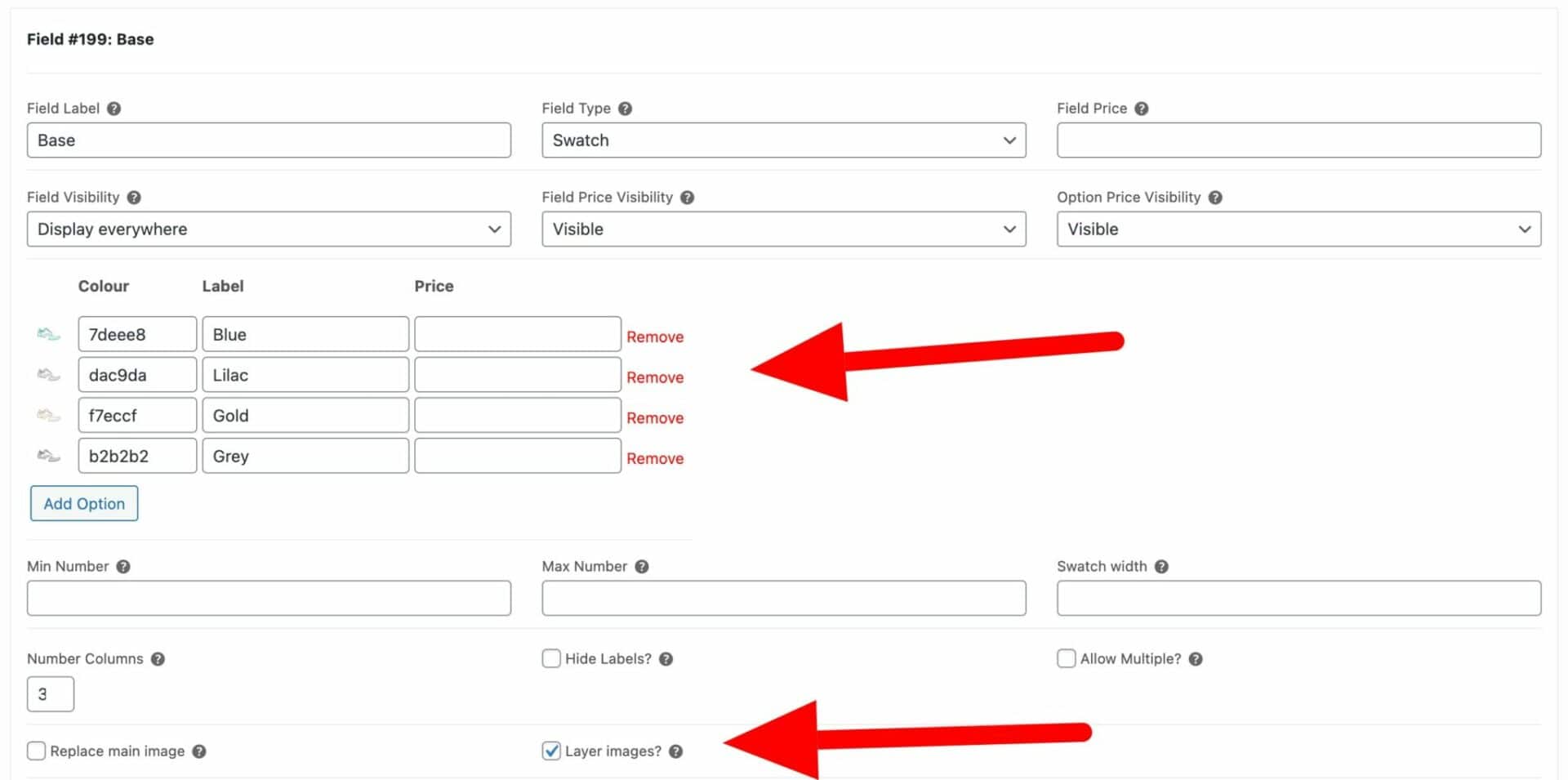 WooCommerce image layers field settings