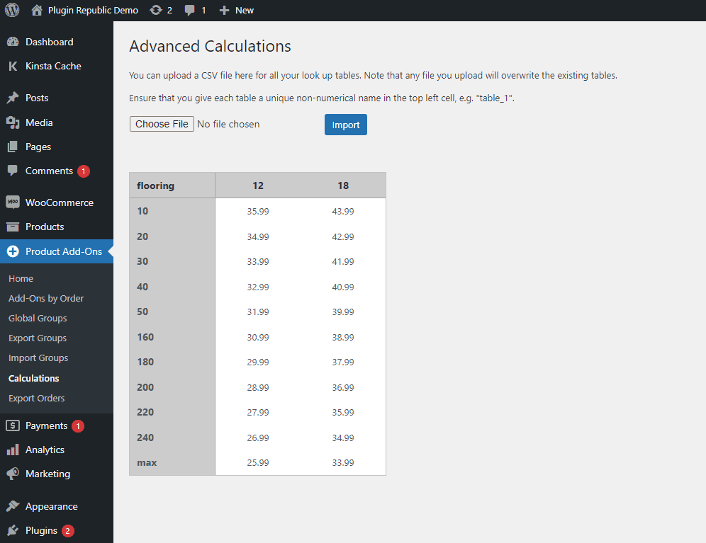 advanced calculations settings