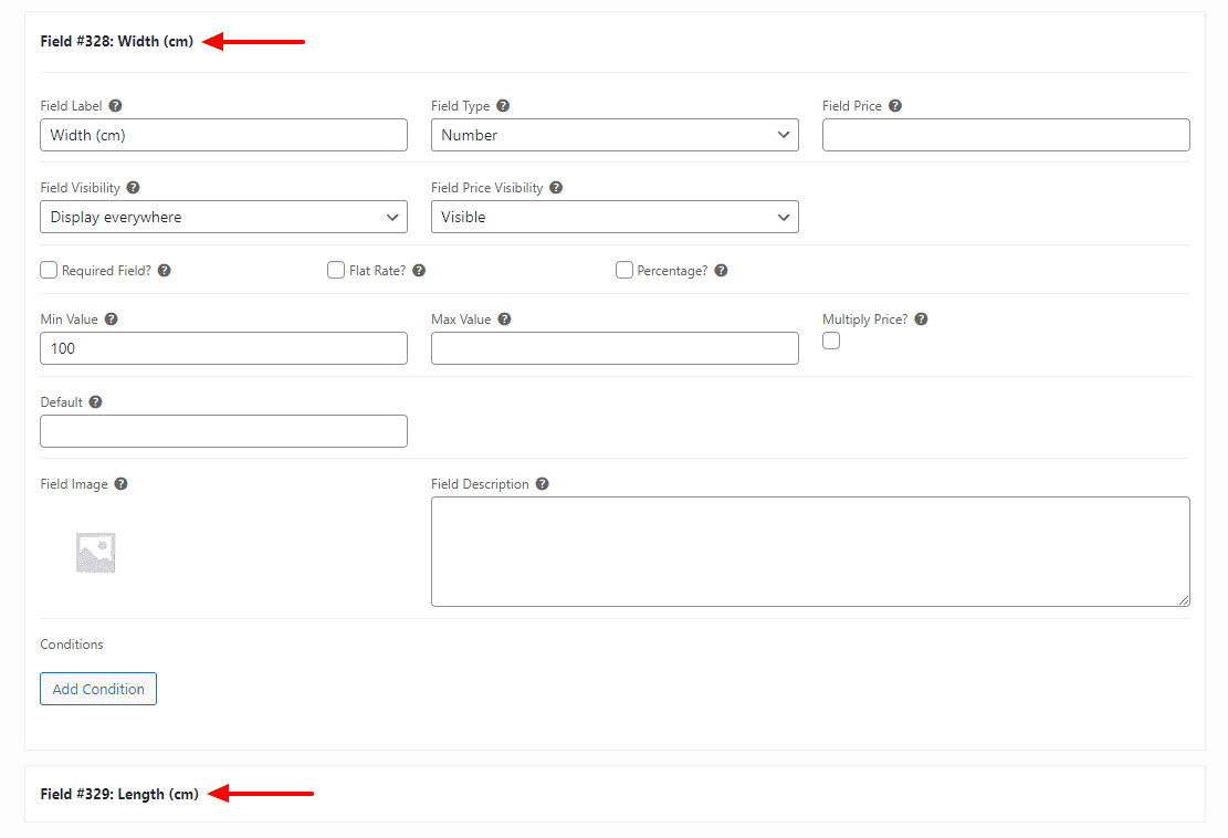 Add width and length fields