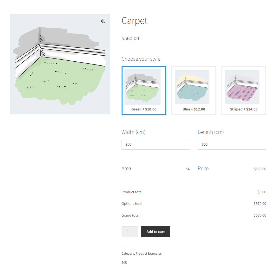 carpet area price calculator woocommerce