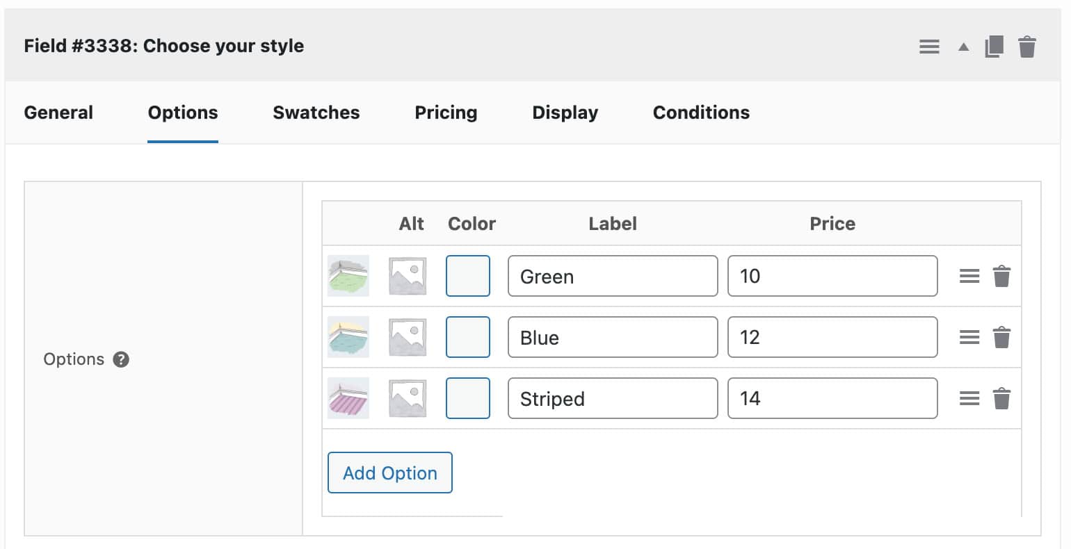 Options for measurement calculator field