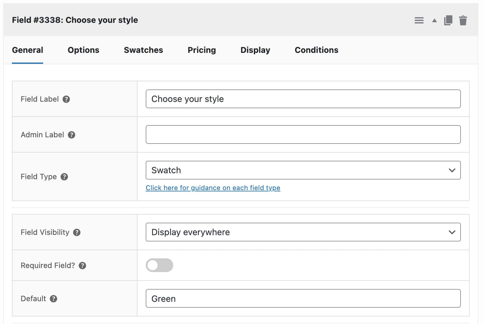 Add a swatch add-on field for a measurement calculator