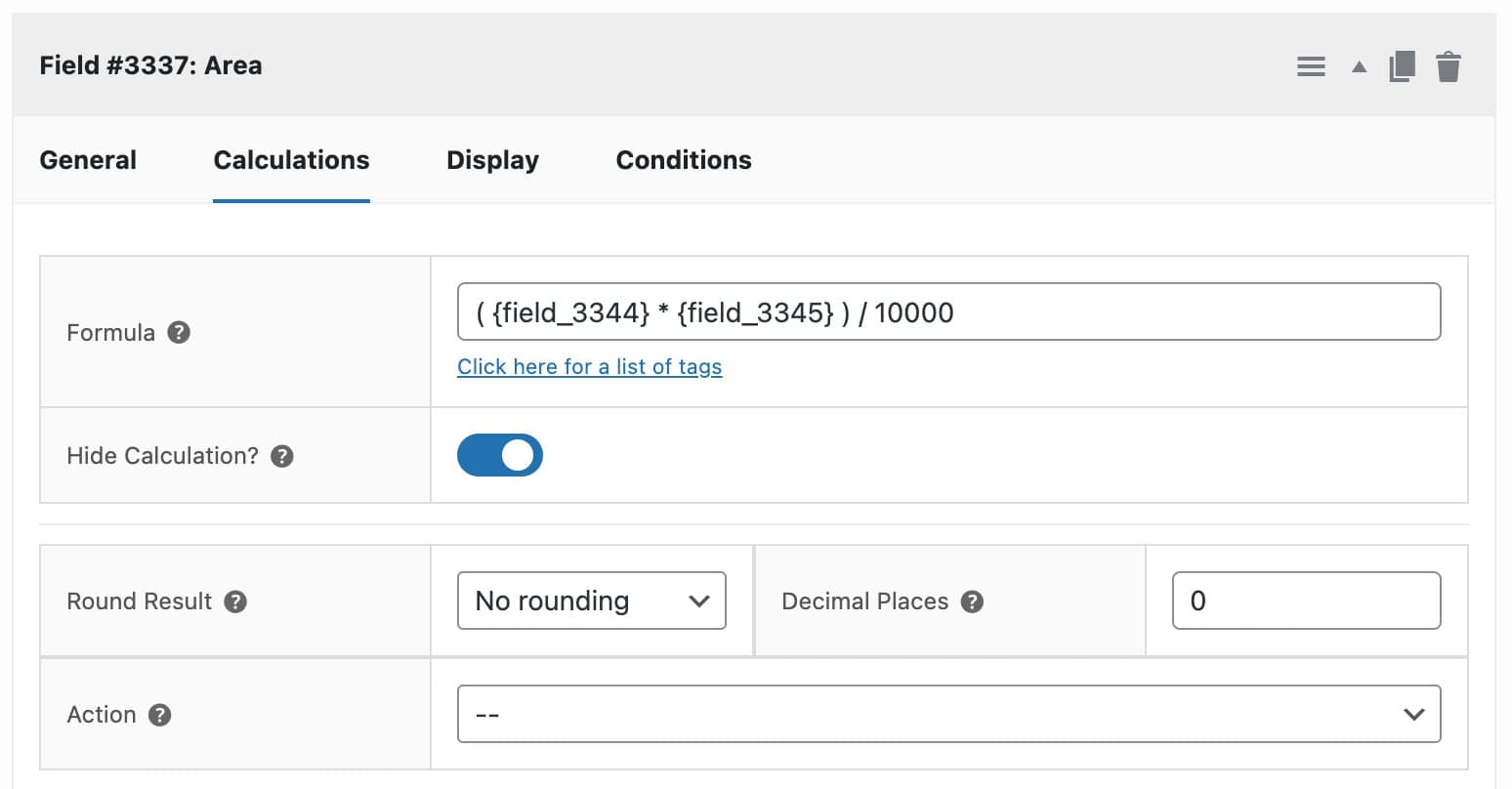 Area calculator for lookup table