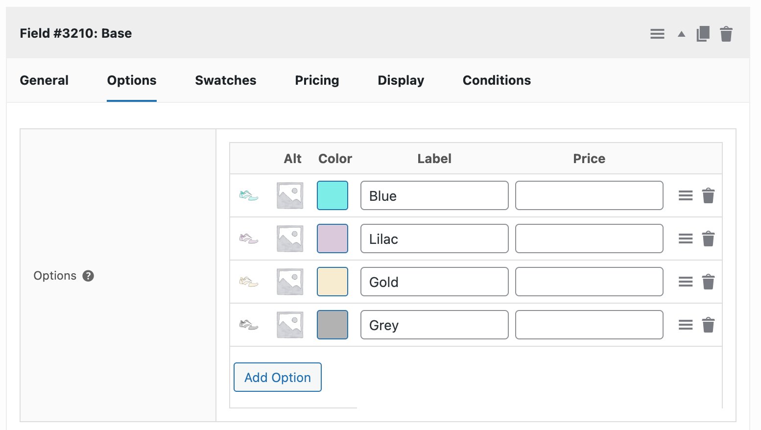 Example configurable product layer setting