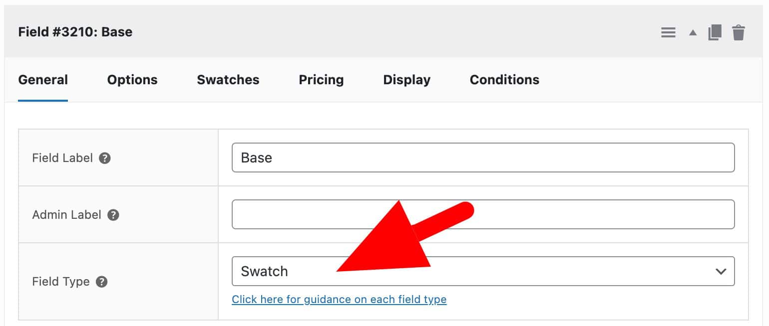 Swatch field for product configurator
