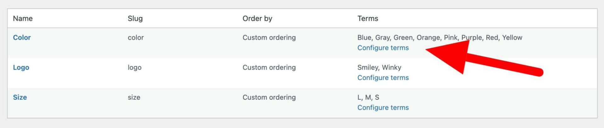 Configure color options in WooCommerce attributes