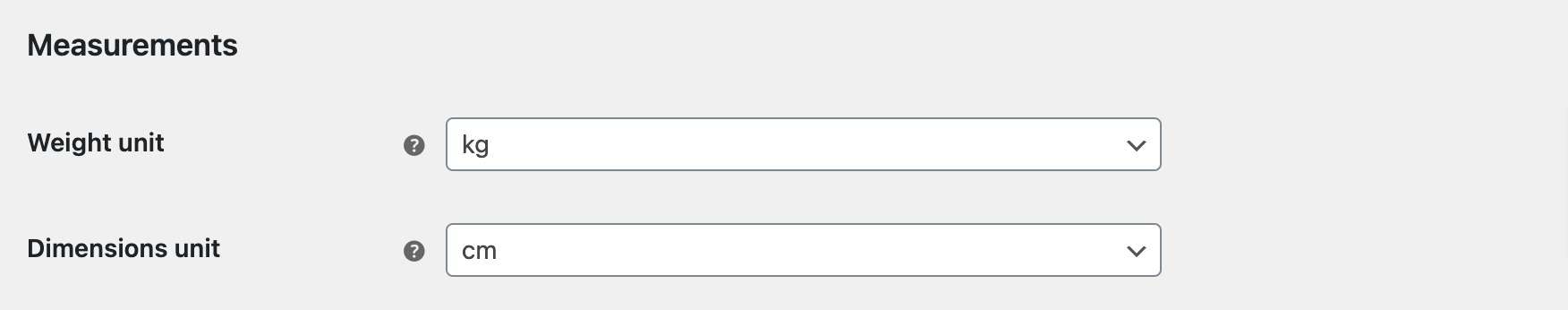 WooCommerce measurements setting