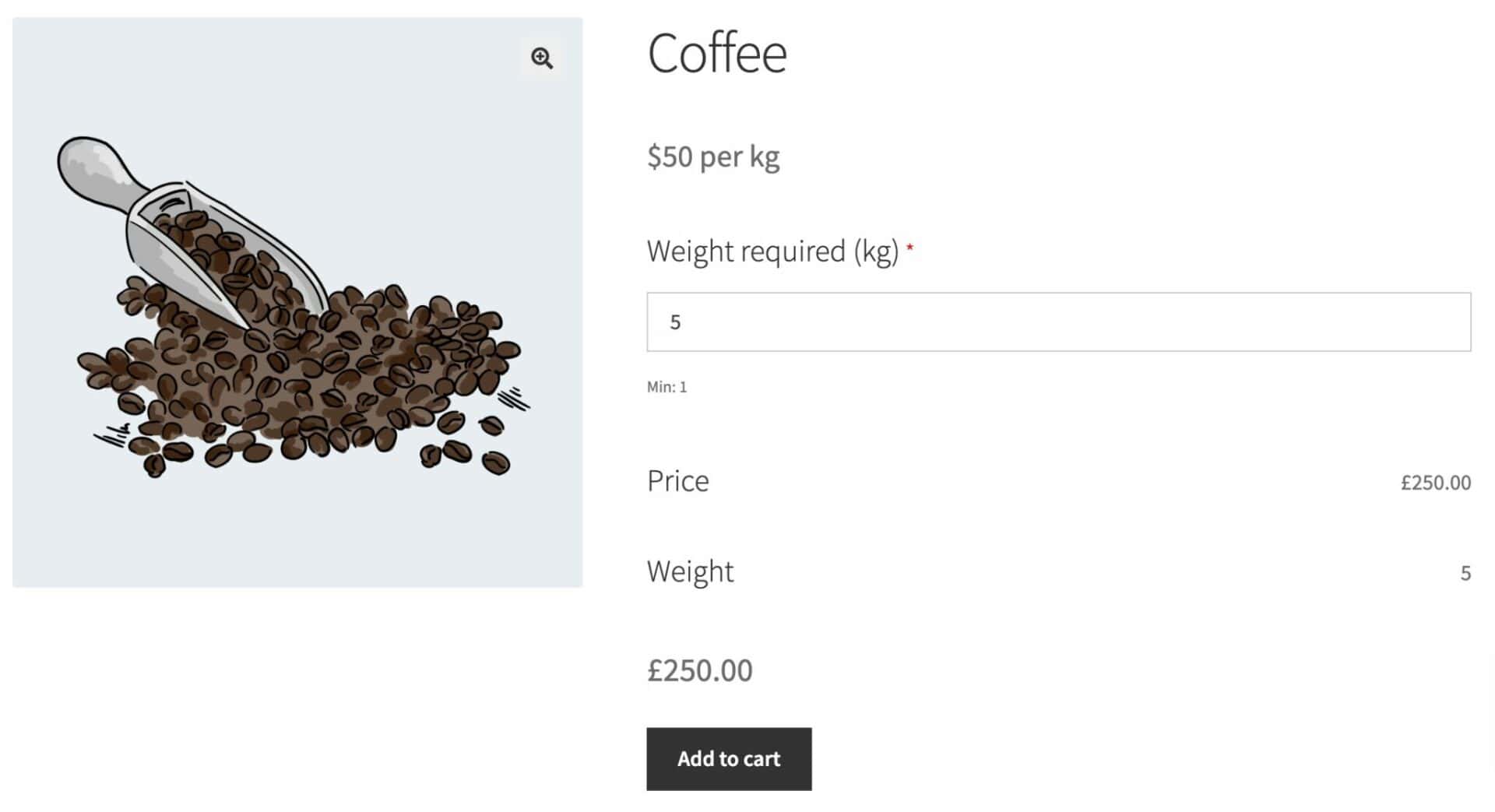 WooCommerce sell coffee by weight