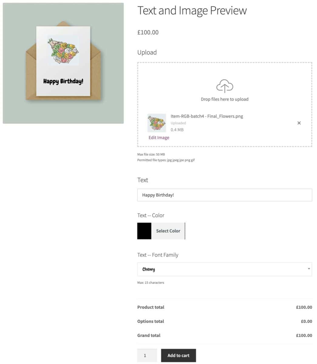 WooCommerce custom product with image and text preview