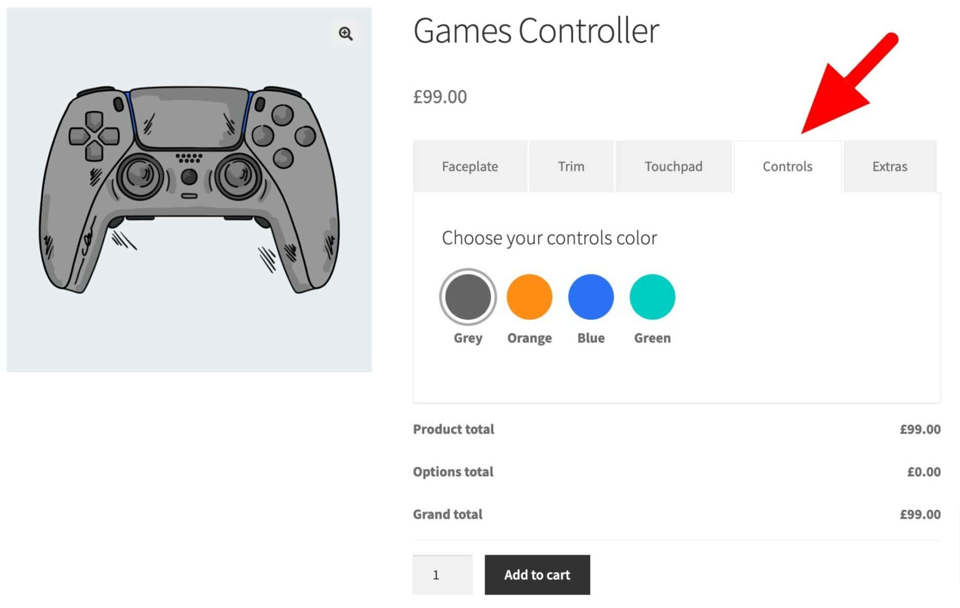 Product add-ons groups tabbed layout