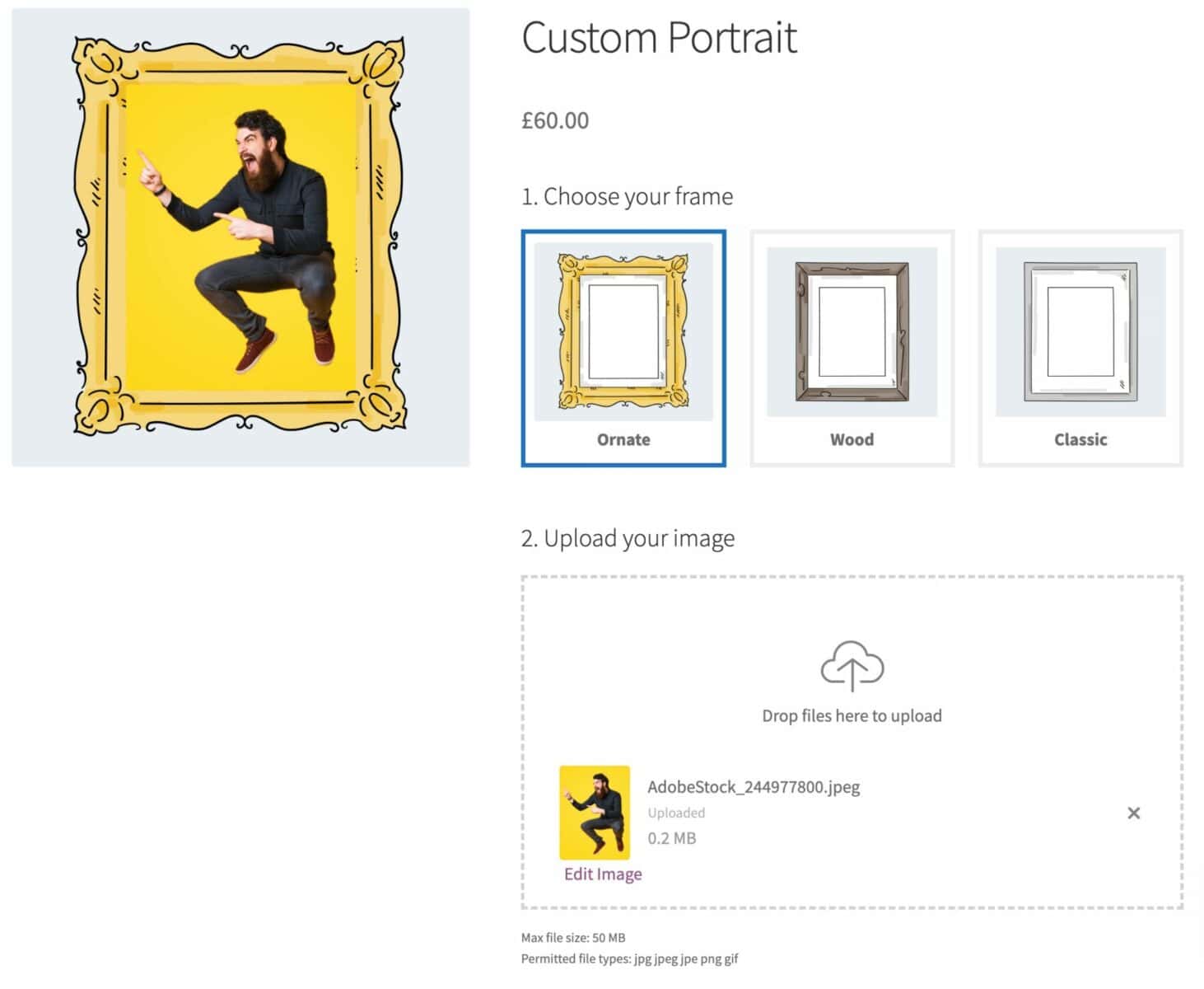 WooCommerce custom portrait product