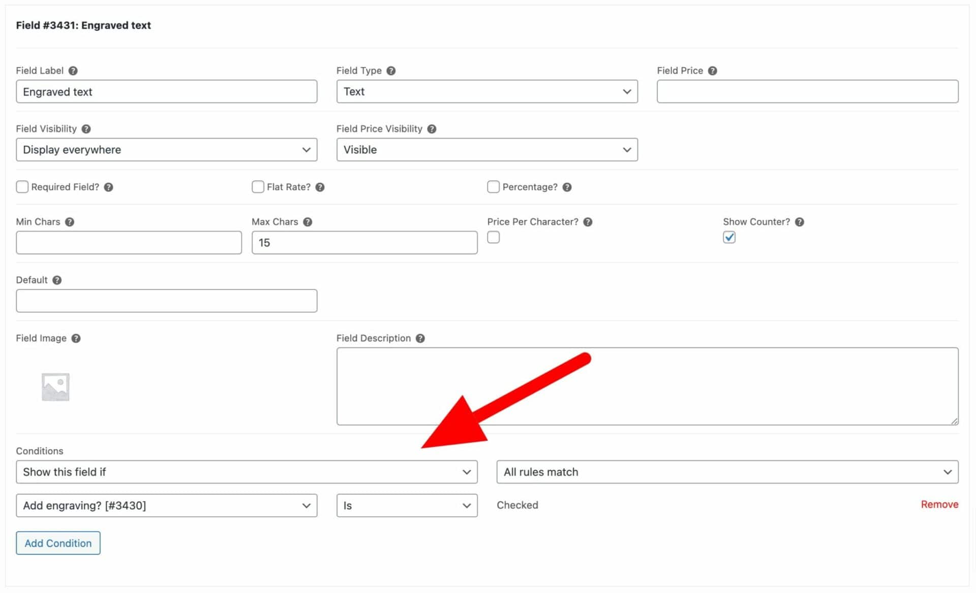 Conditional logic on field setting