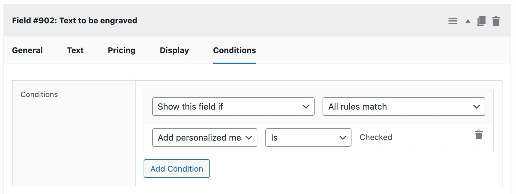 Condition based on value of checkbox field
