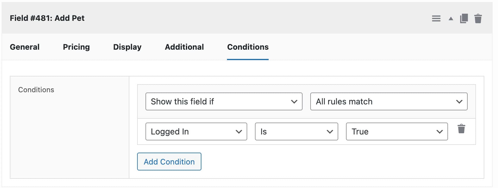 Condition field to check whether user is logged in