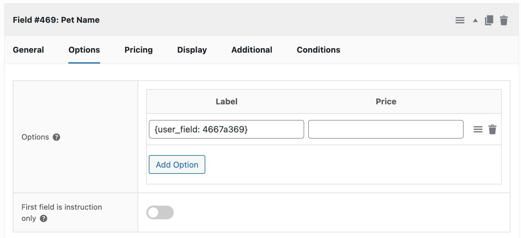 Automatically populate add-on field options with user data