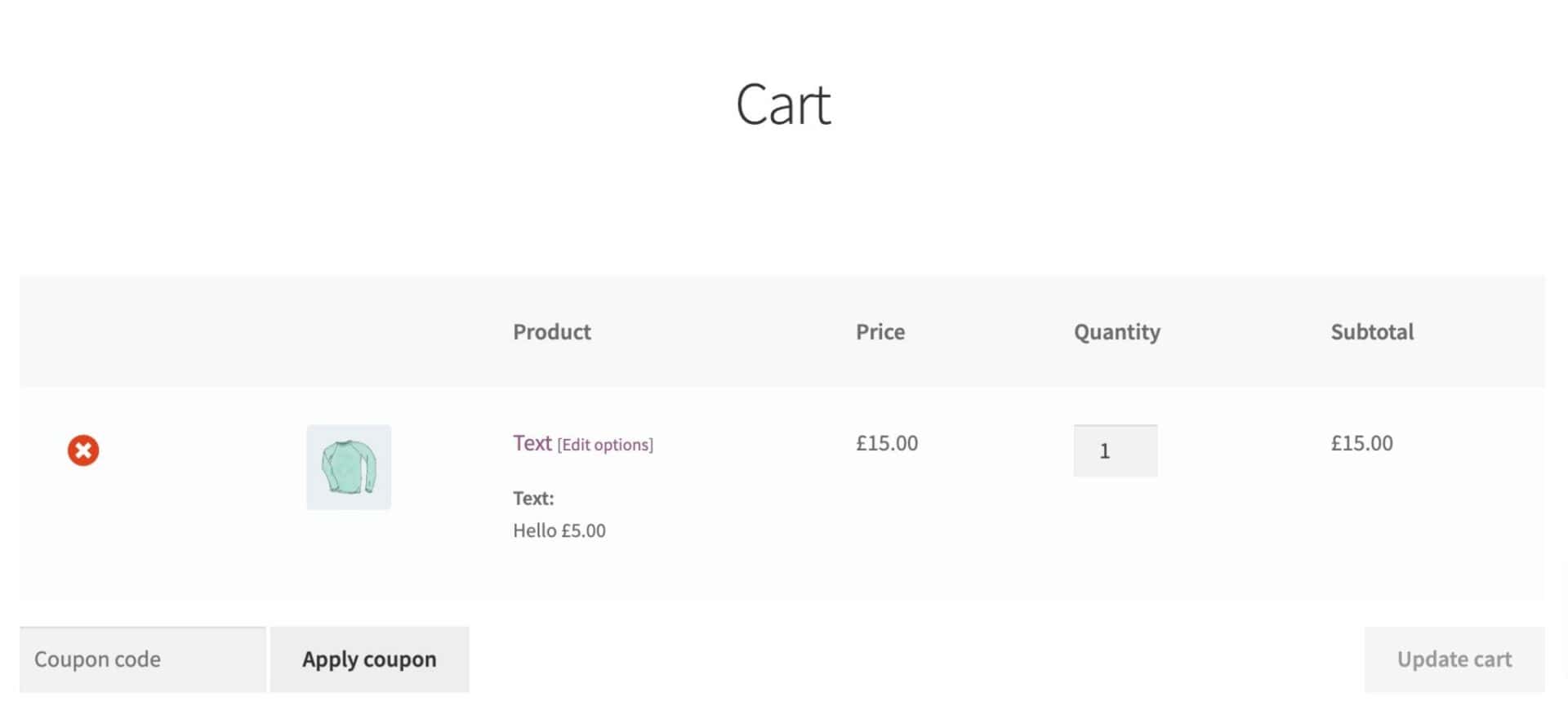 Screenshot of text field in WooCommerce cart