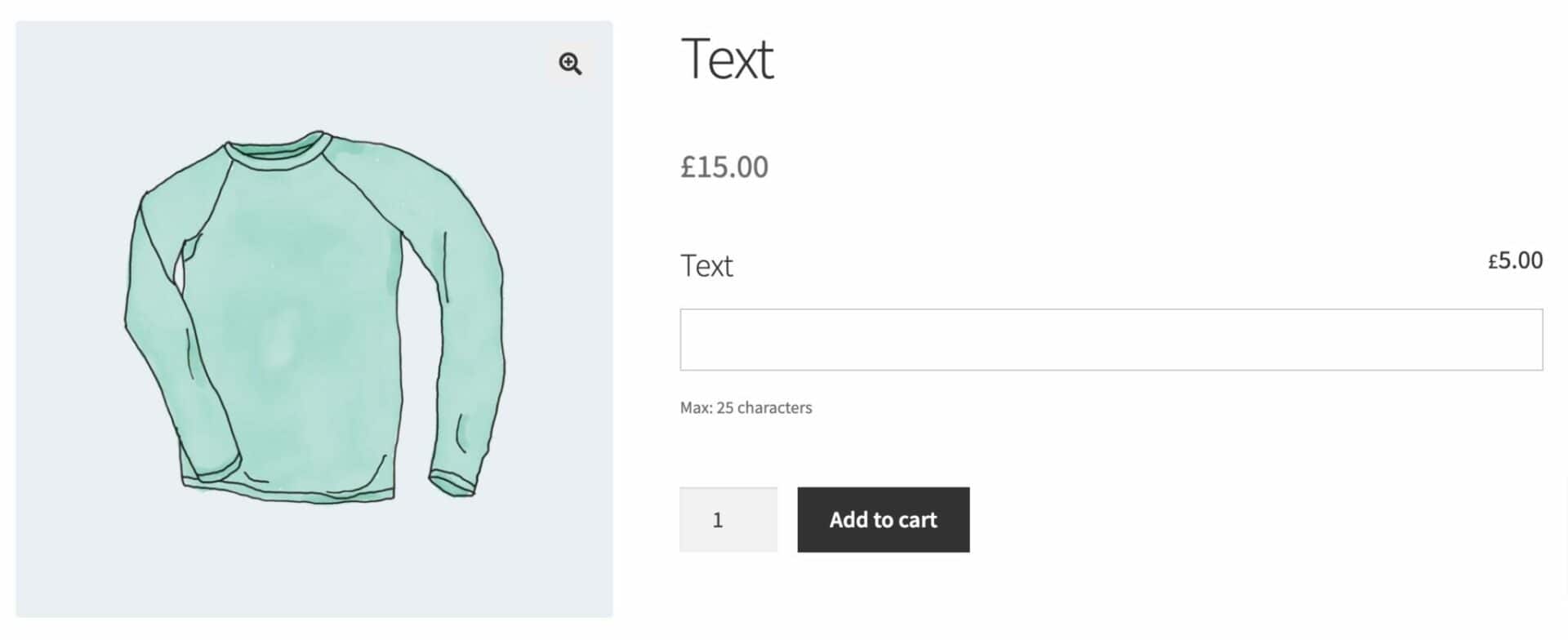 Screenshot of a text field on a WooCommerce product page