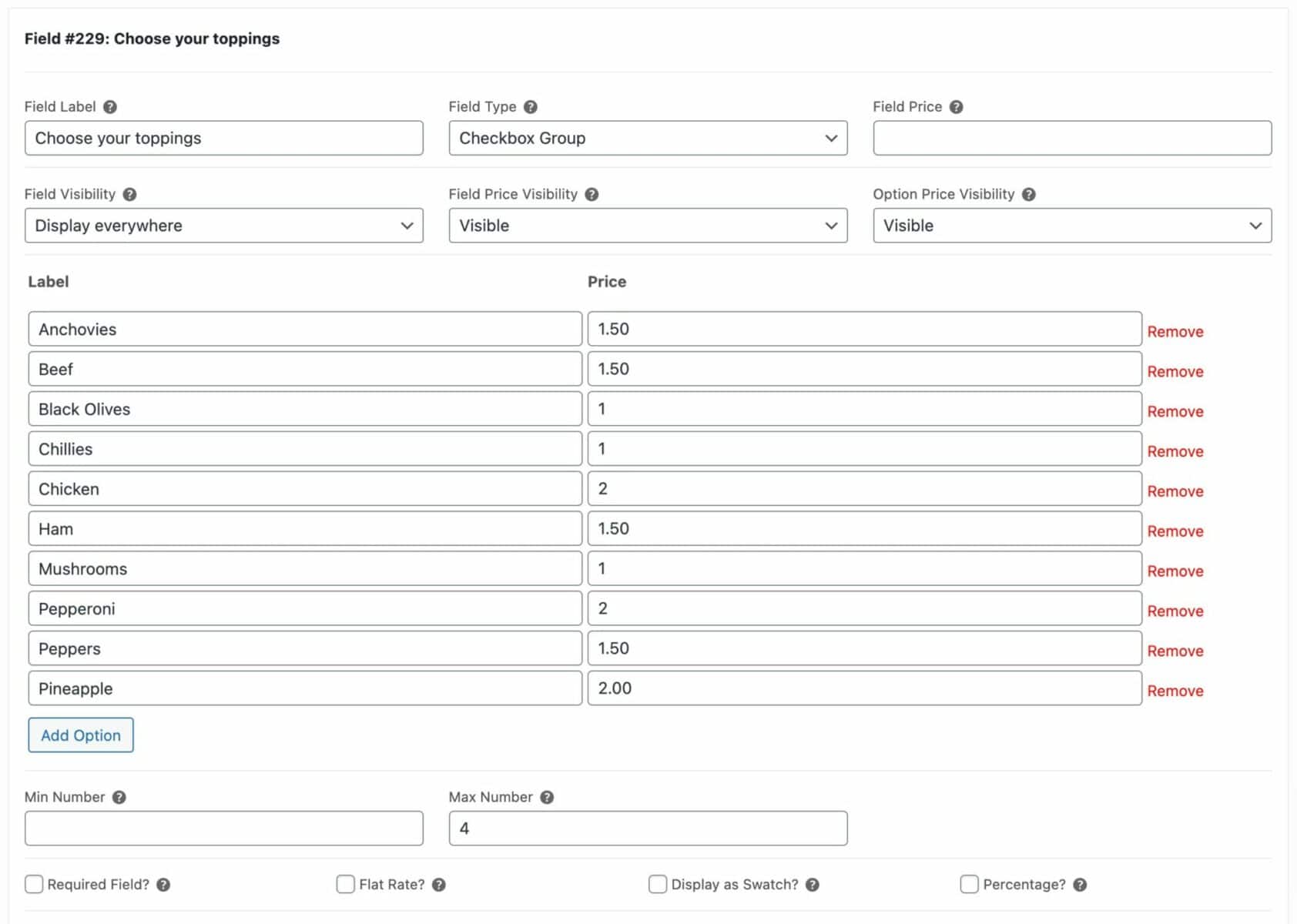 WooCommerce checkbox group field