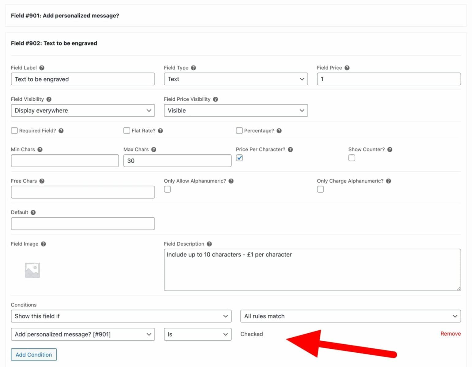 Setting a condition on a checkbox field