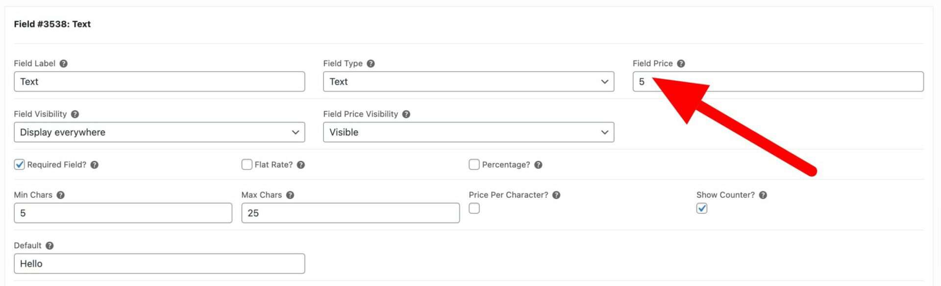 Setting a price for a text field on a product page in WooCommerce