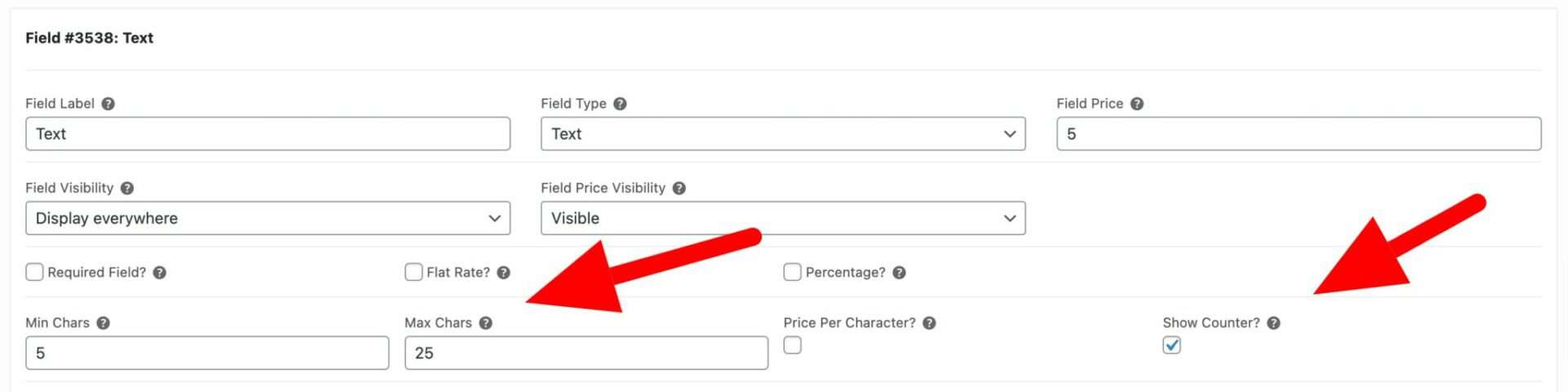 Min and max characters settings for WooCommerce text field