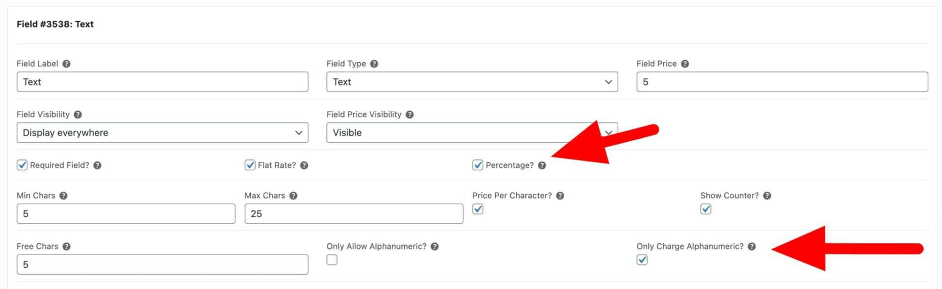 Pro settings for a WooCommerce text field