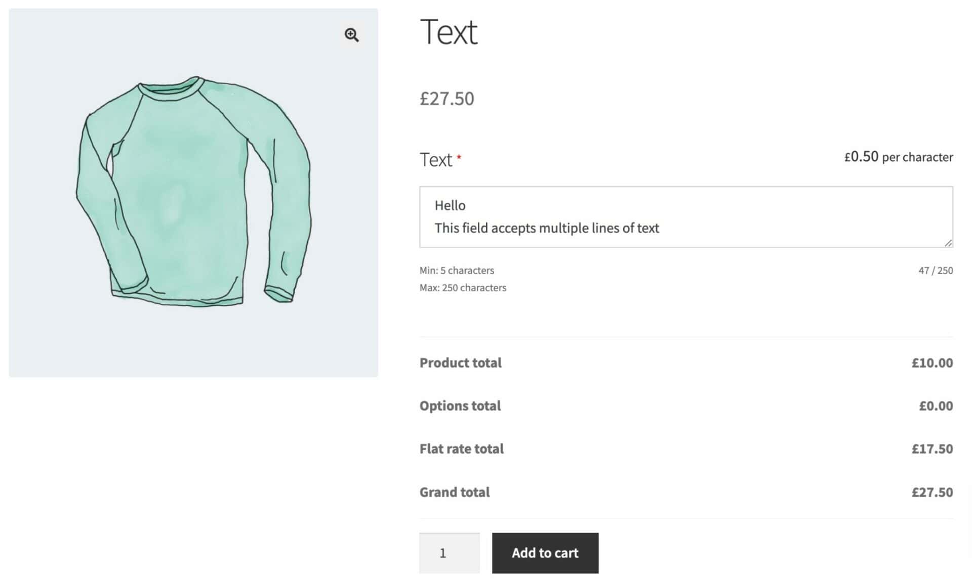 A textarea field on a WooCommerce product page