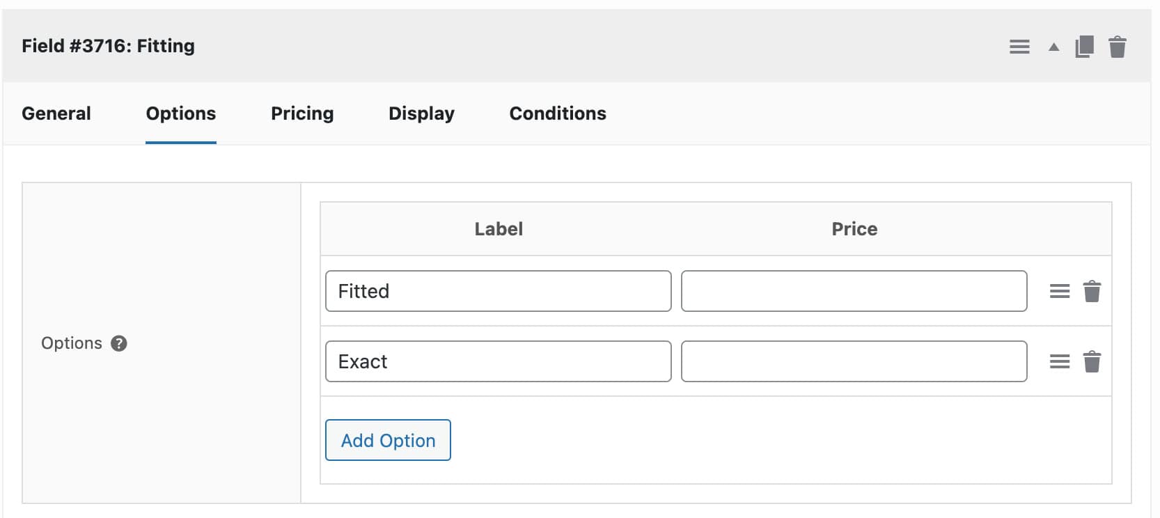 Radio button for blinds fitting setting