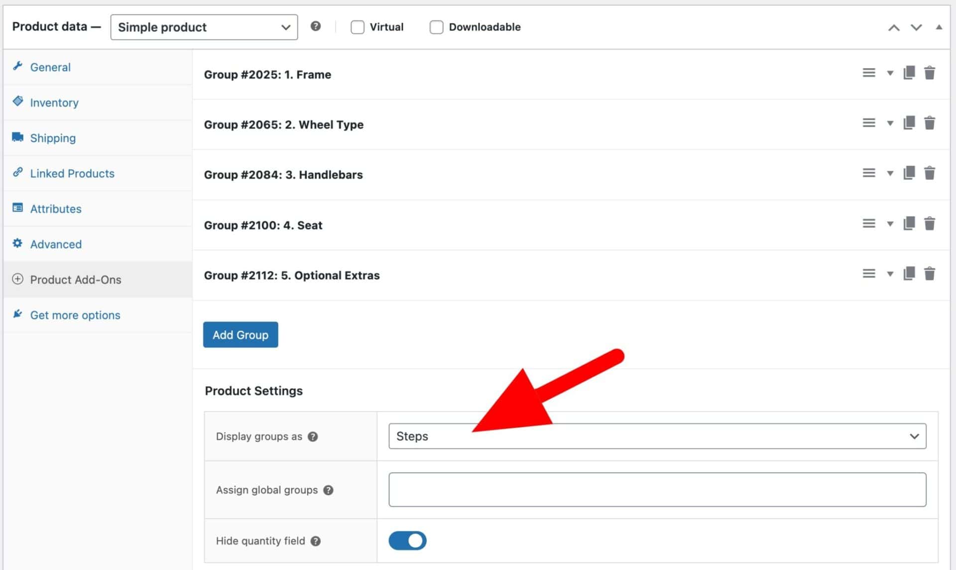 Composite products group display options - Steps layout
