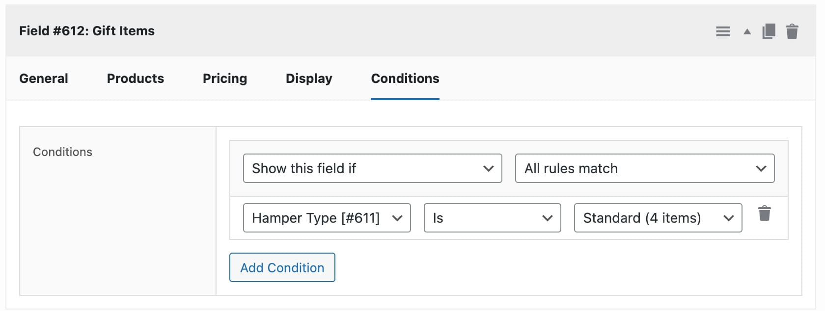 Gift box product - conditional field