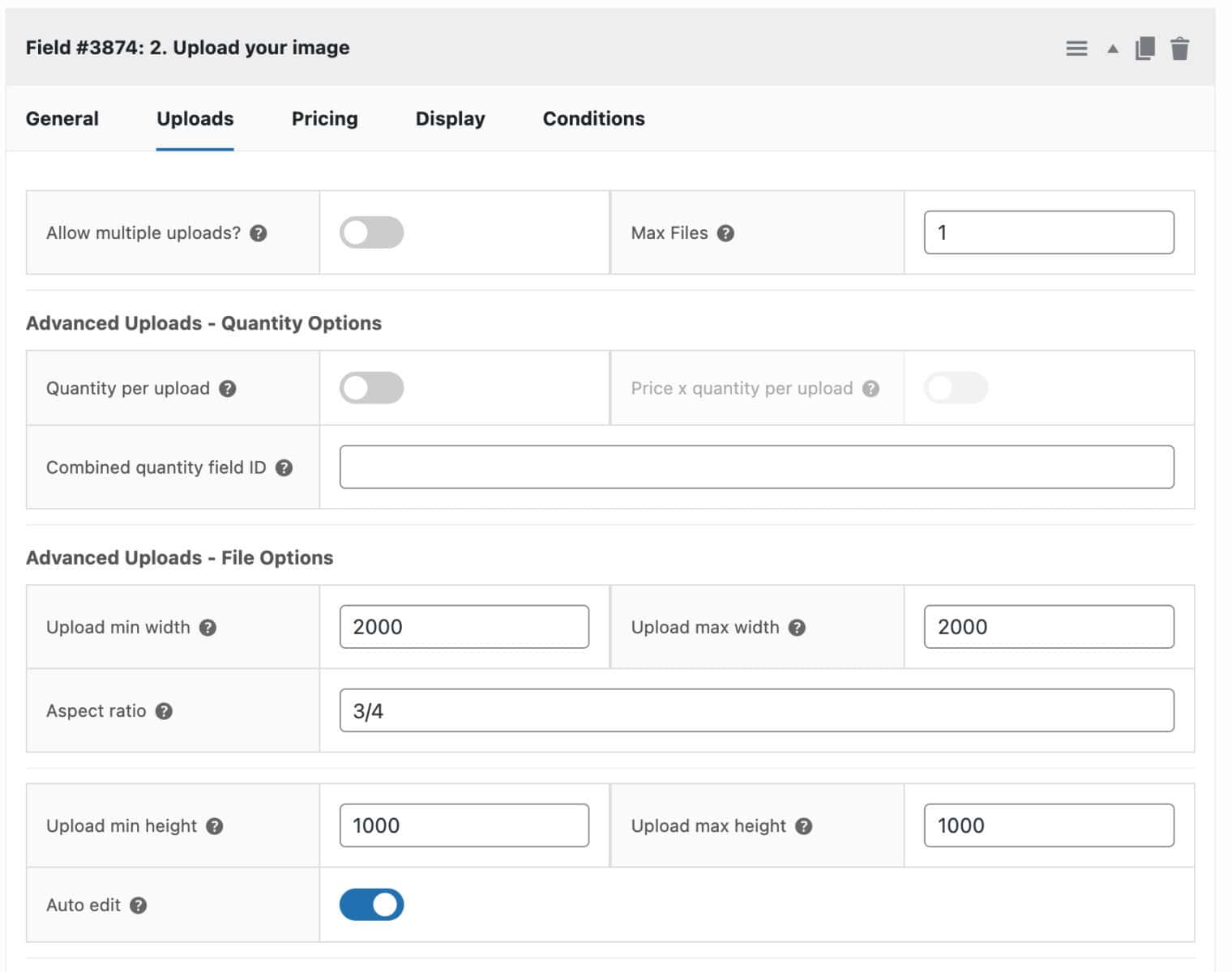 Advanced uploads settings