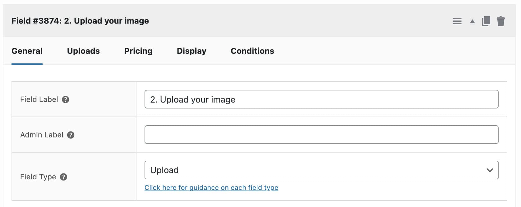 Upload field setting