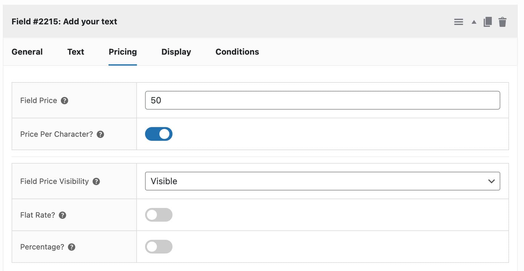 Field price setting for custom field