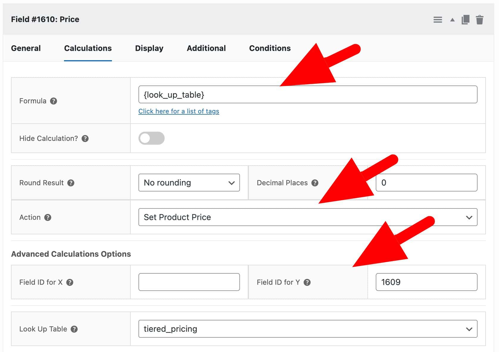 Calculation field settings