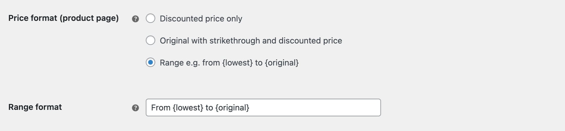Price range format setting