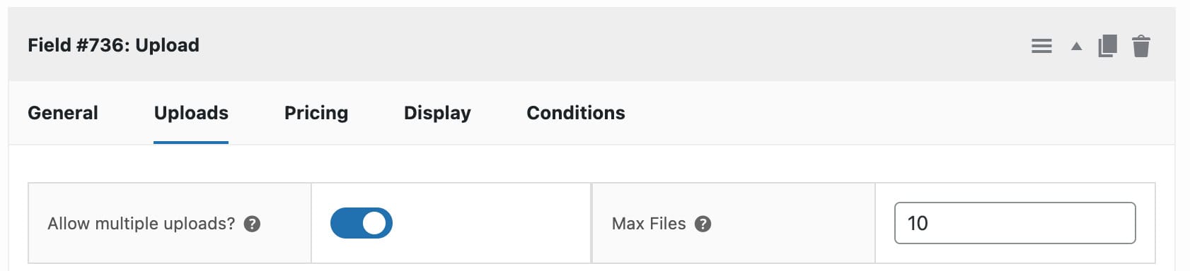 Maximum number of files per upload field setting