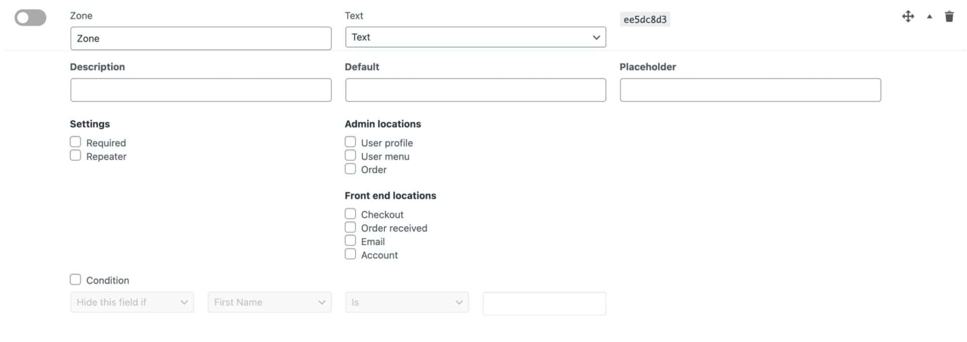 User field settings