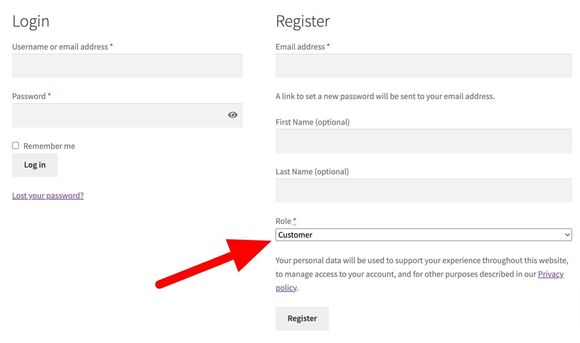 WooCommerce roles field