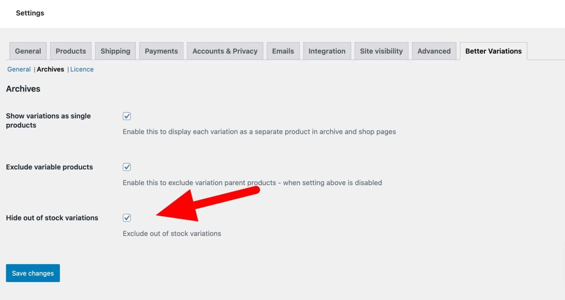 Setting to exclude out of stock variations from archive pages