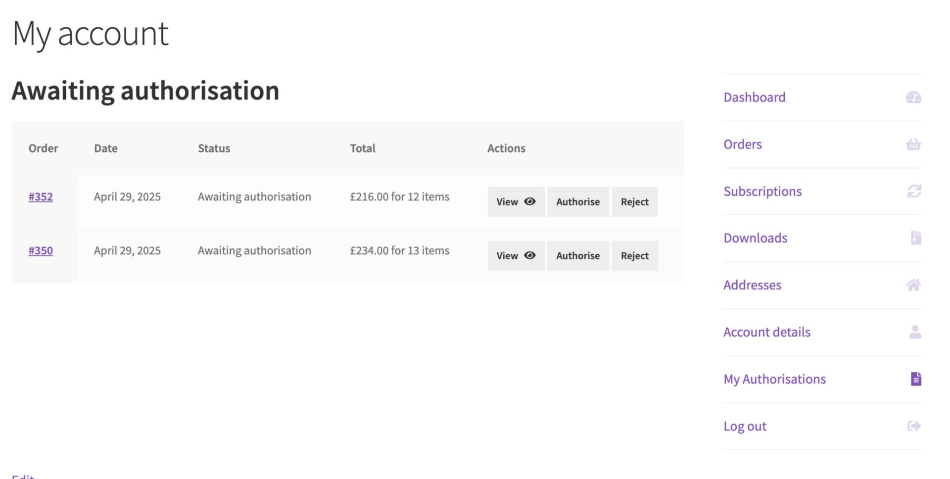 Awaiting authorization tab