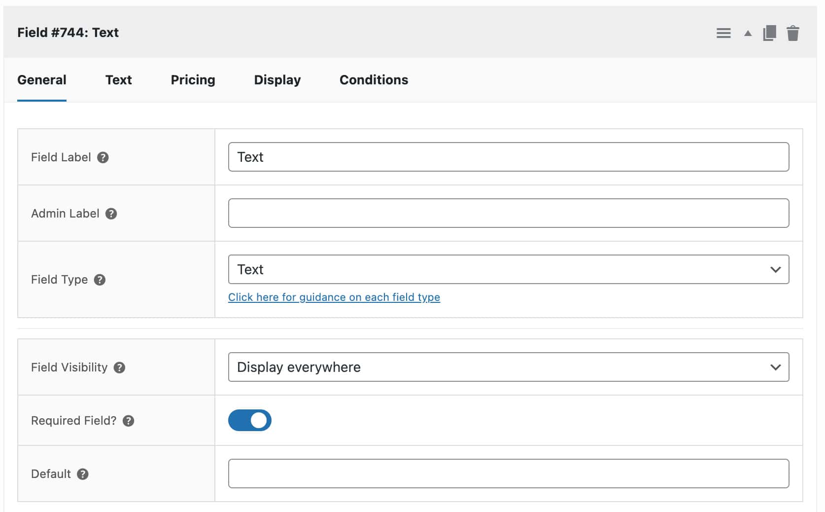 Product input field settings