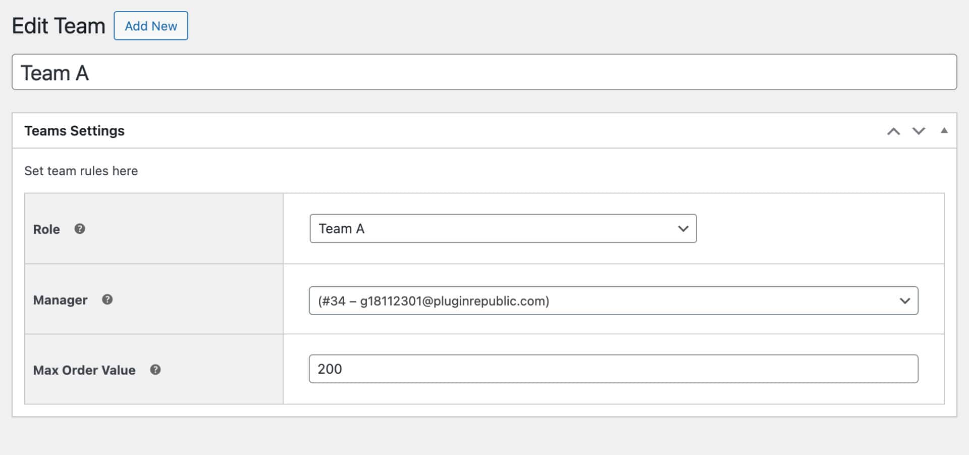 WooCommerce Teams screen