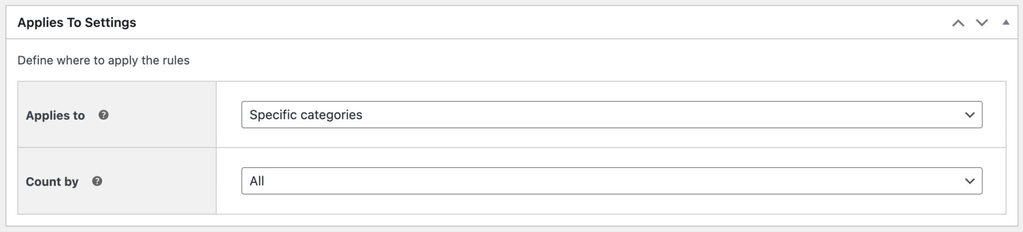 Applies to and count by settings