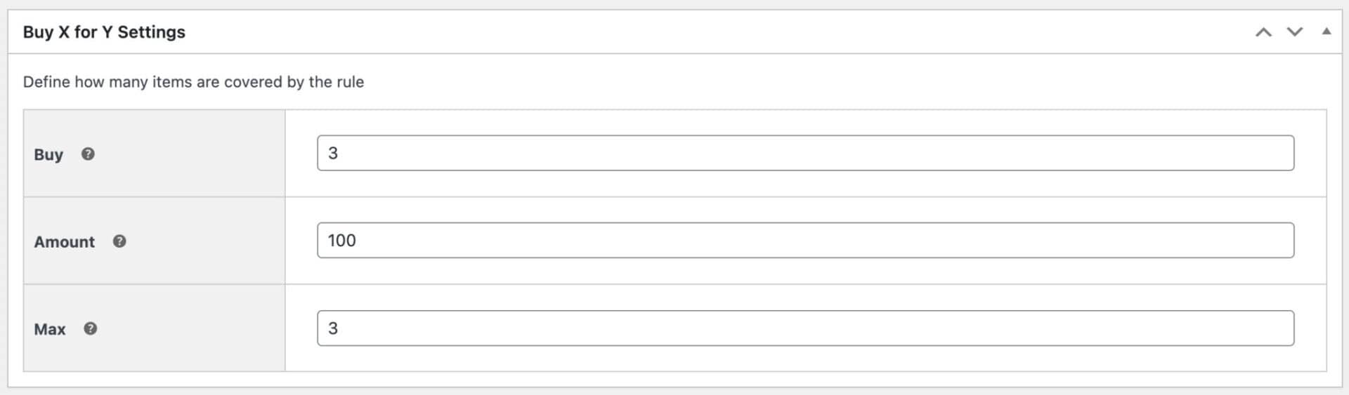 Buy X for Y settings