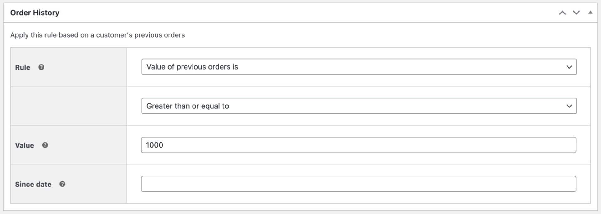 Order history section