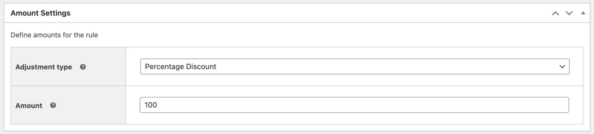 Discount amount settings