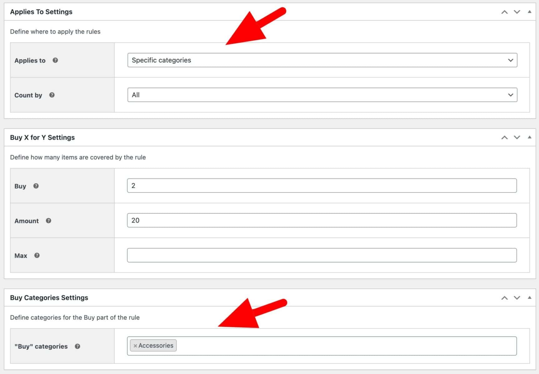 Settings for bundle discount by category