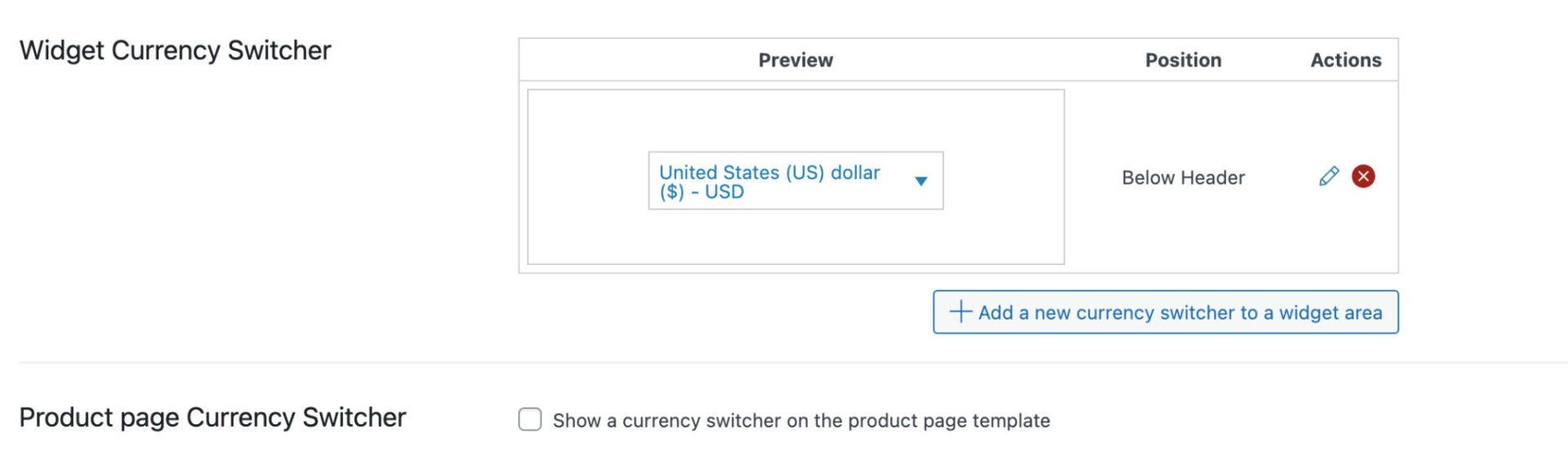 WooCommerce currency switcher settings