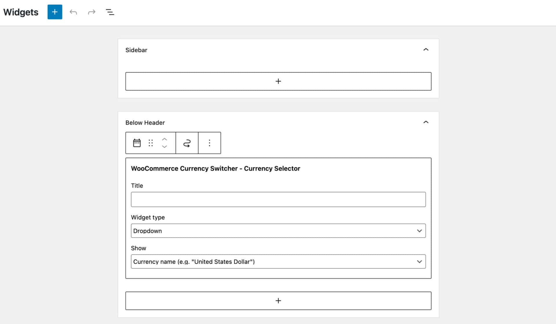 WooCommerce currency switcher widget block