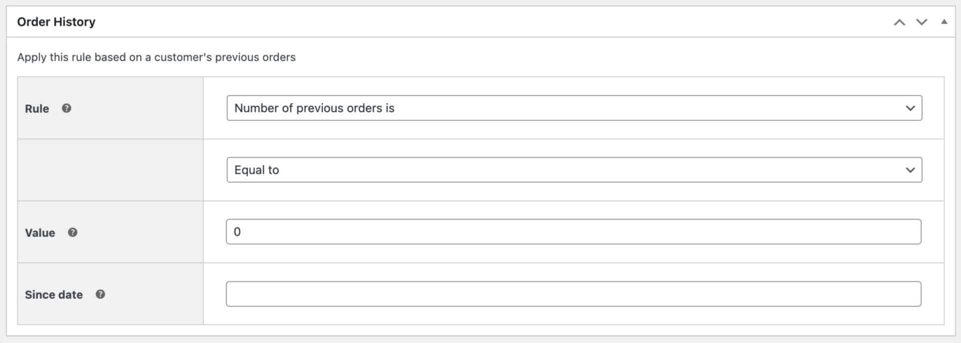 Order history setting